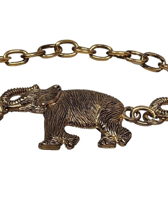 Gold Tone Chain Belt Elephant Good Luck Trunk Up  Chunky Jewelry Statement 42\
